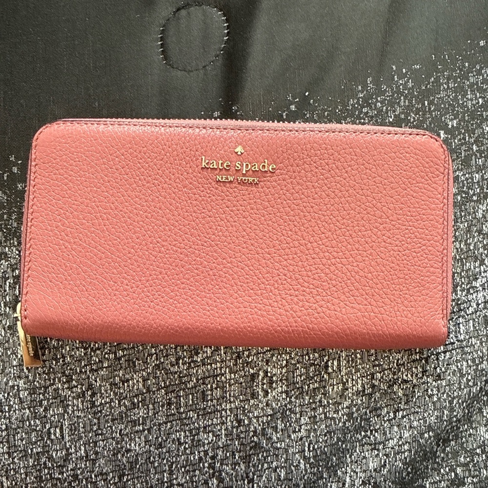 Kate Spade Pink Pebbled Leather Zip Around Wallet Continental Rose
